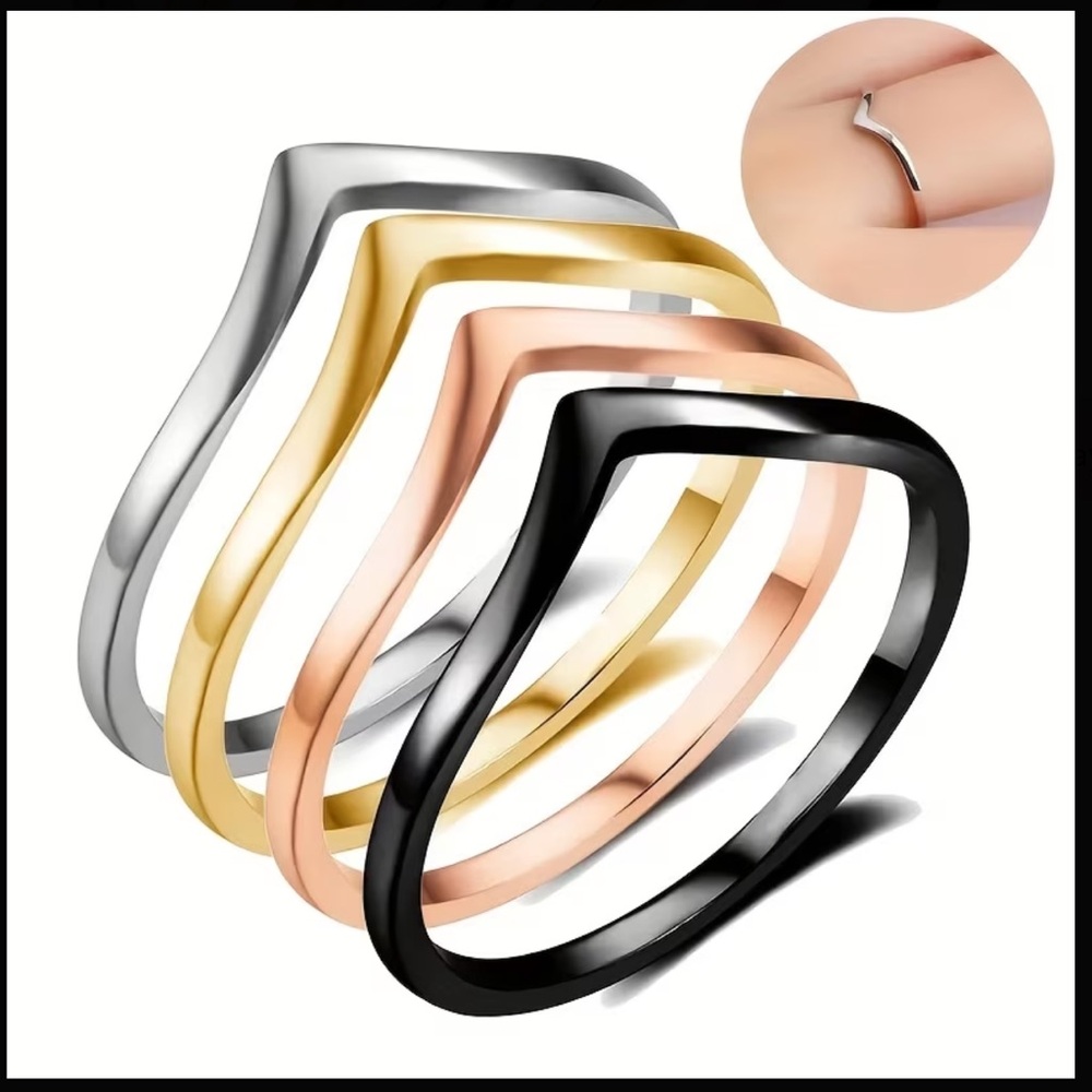 4 piece Stainless Steel Wave Stackable Ring Set